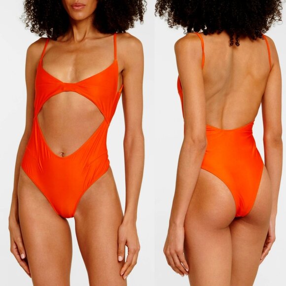 Jacquemus One Piece Swimsuit Orange Cut-Out High Cut Legs Sz Small - Picture 1 of 10